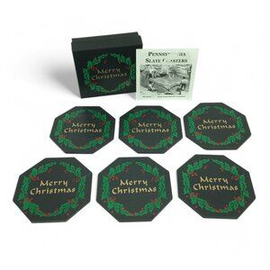 Pennsylvania Slate Christmas Coasters Set of 6 Capozzolo Brothers Bangor PA Vint
